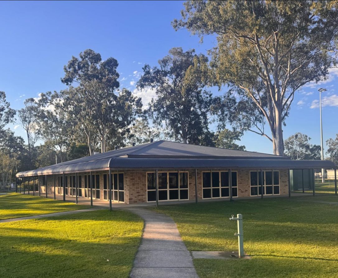 The Wellington Point Cricket Club clubhouse beside the gum trees at Mooroondu Oval
